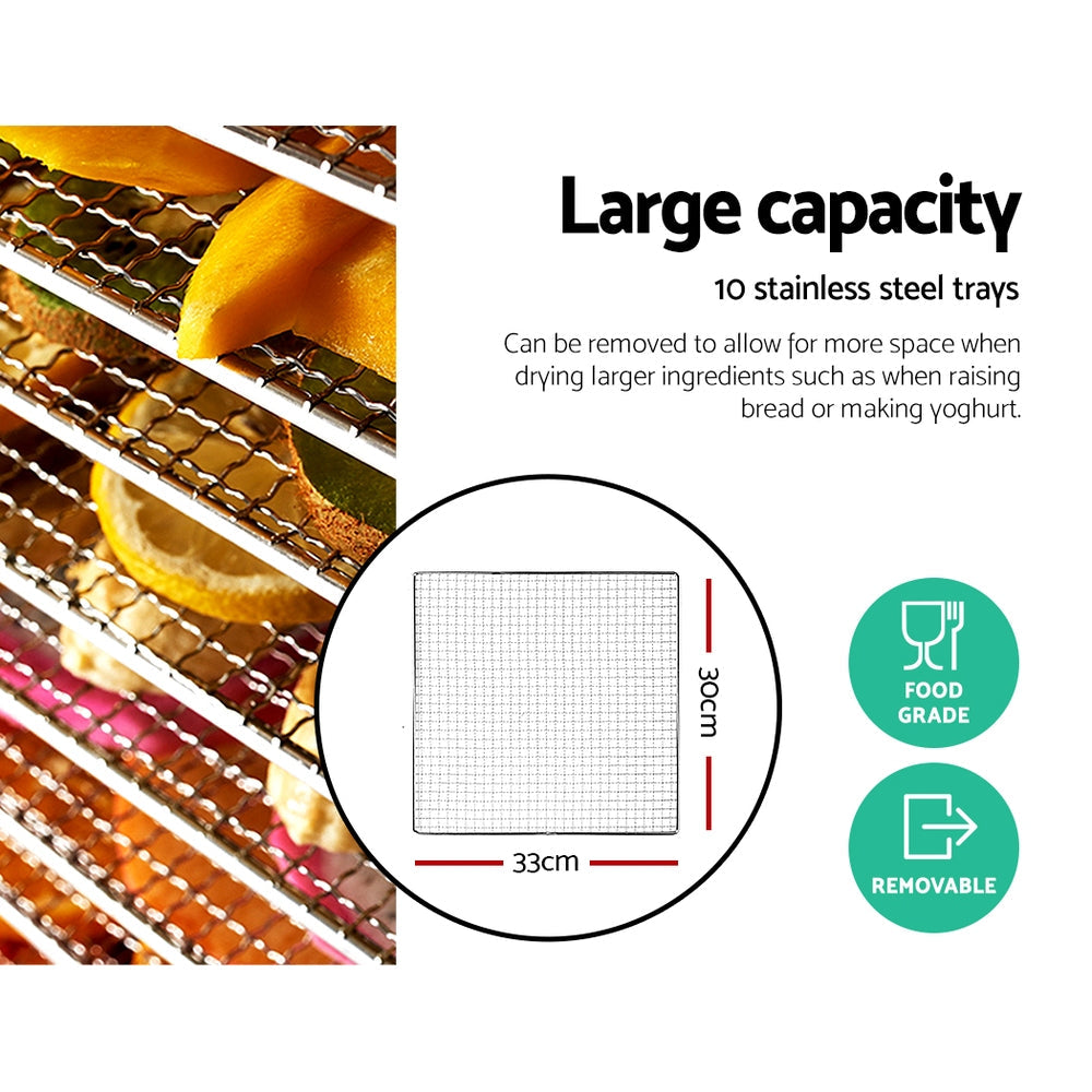 Devanti Food Dehydrators Stainless Steel Jerky Dehydrator Fruit Dryer 10 Trays Black