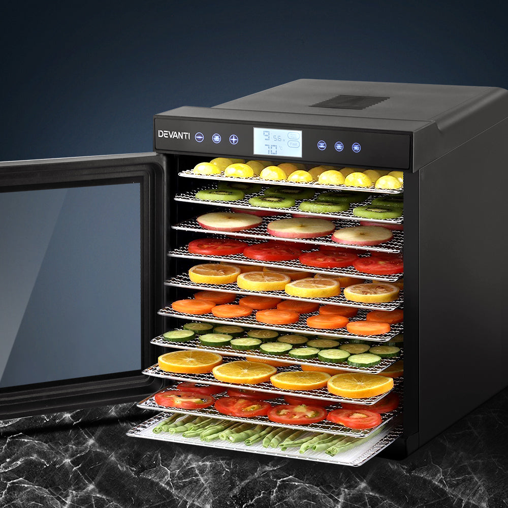 Devanti Food Dehydrators Stainless Steel Jerky Dehydrator Fruit Dryer 10 Trays Black