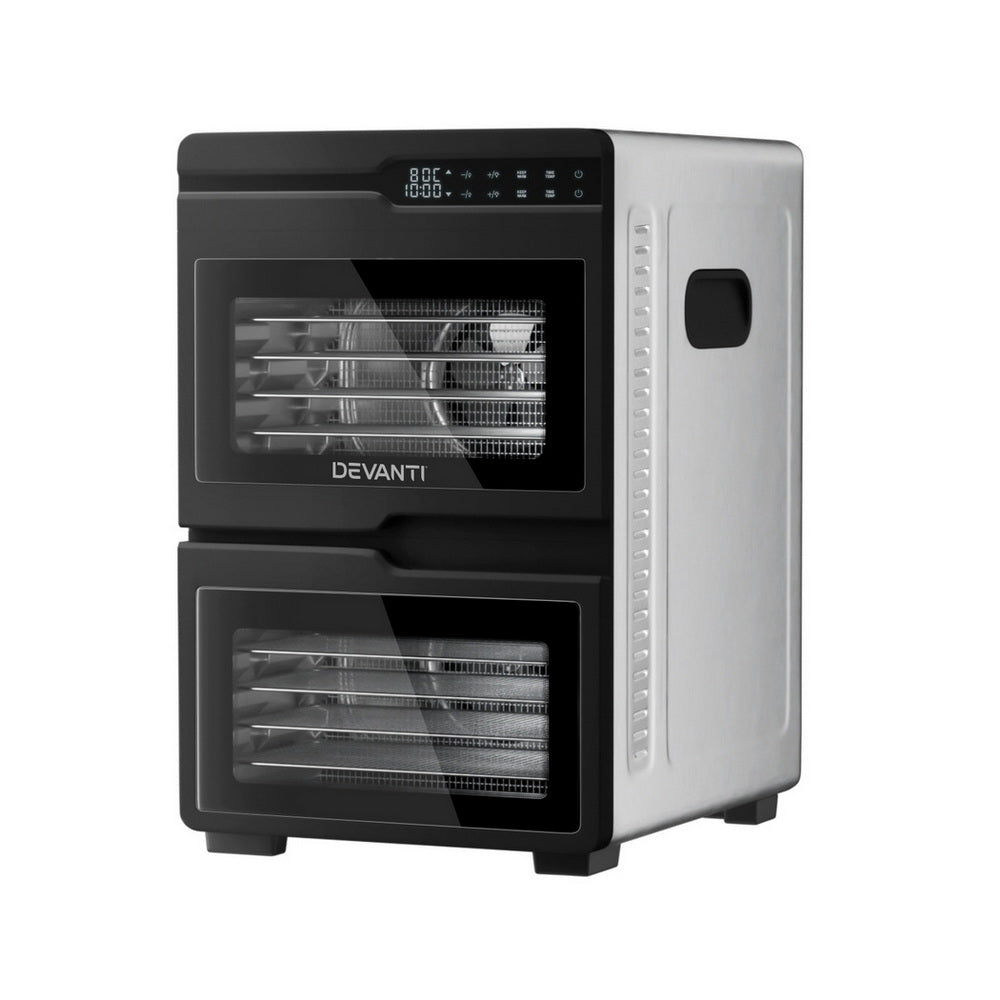 Devanti 12 Trays Food Dehydrator Dual-Zone Stainless Steel Fruit Jerky Dryer - Devanti