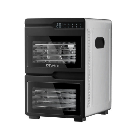 Devanti 12 Trays Food Dehydrator Dual-Zone Stainless Steel Fruit Jerky Dryer - Devanti