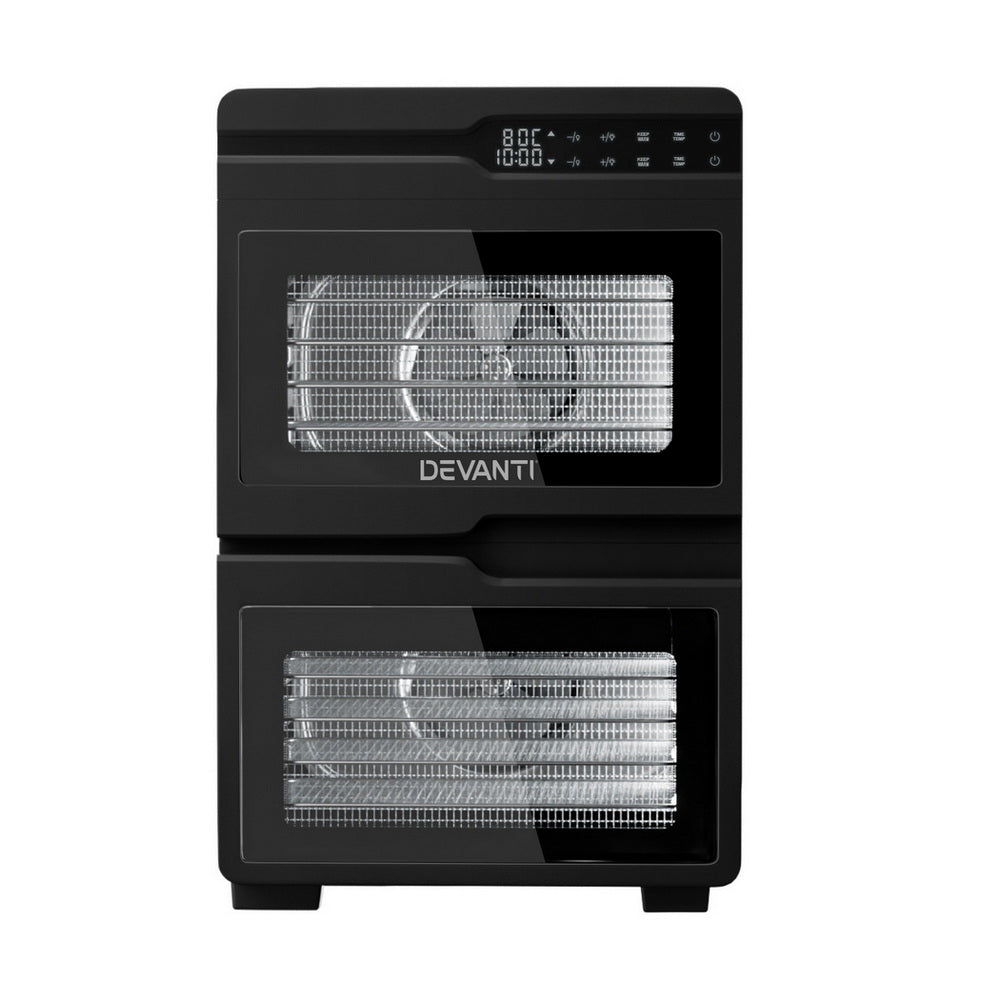 Devanti 12 Trays Food Dehydrator Dual-Zone Stainless Steel Fruit Jerky Dryer - Devanti