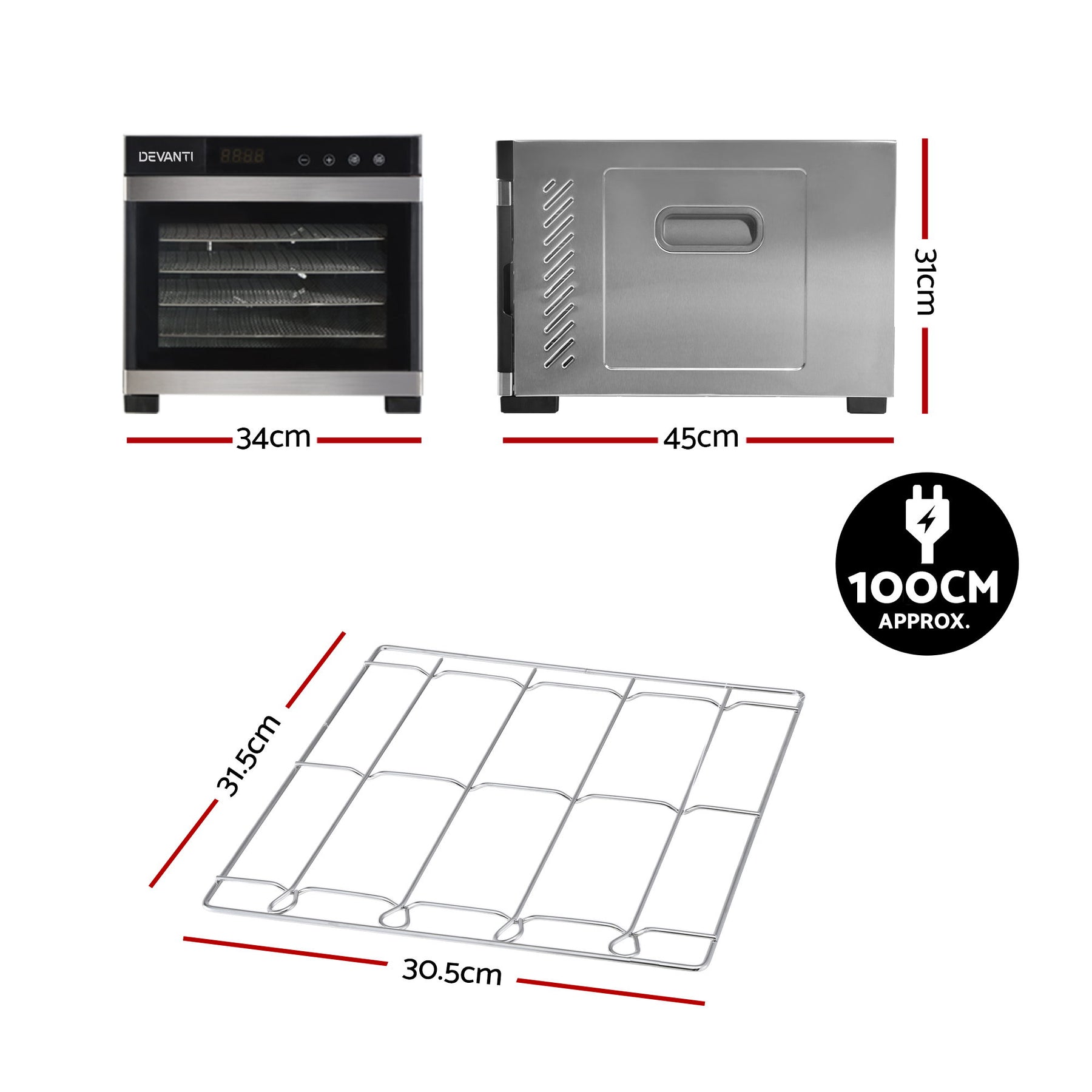 Devanti Food Dehydrator 6 Tray Fruit Dryer Jerky Maker With Stainless Steel Rack