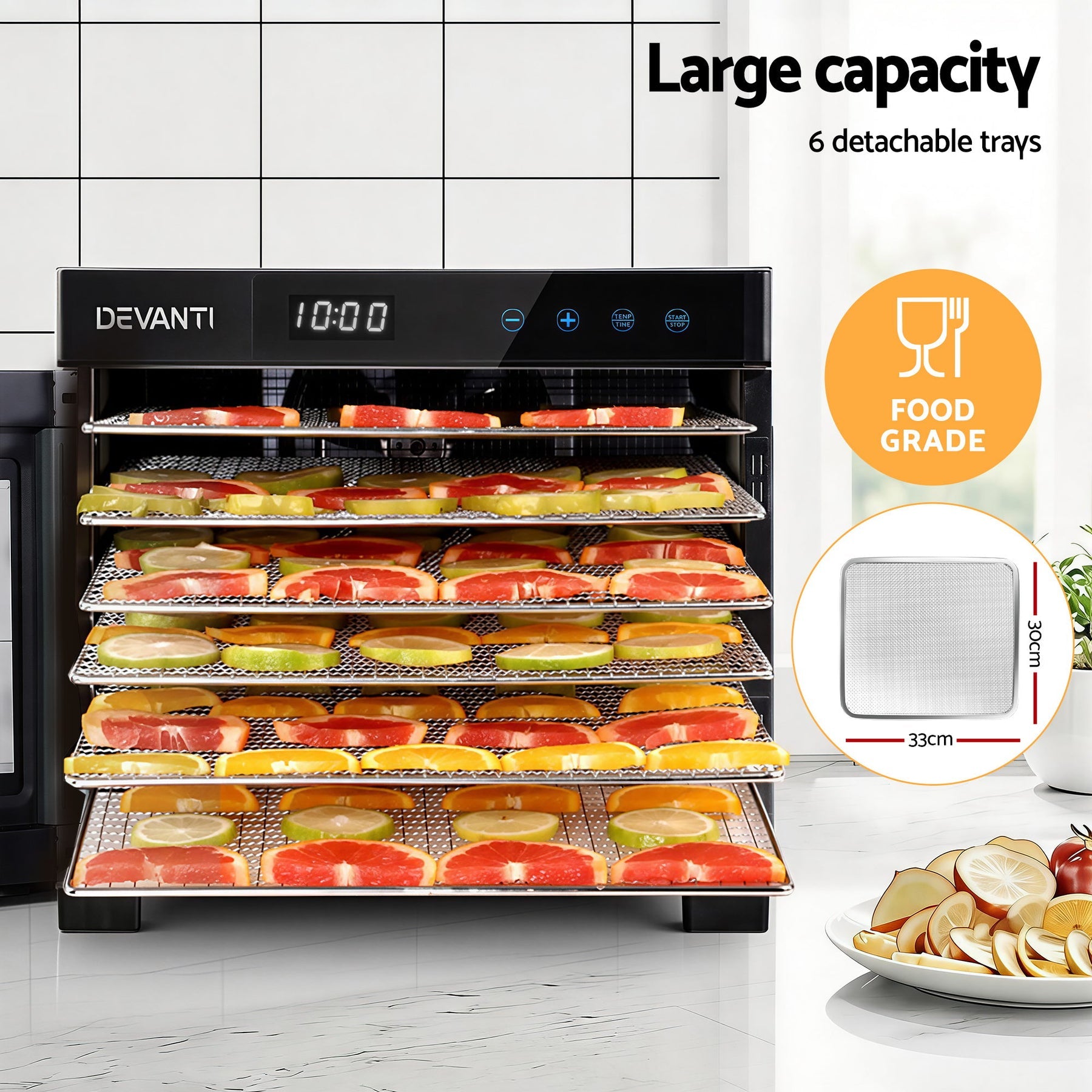 Devanti Food Dehydrator 6 Tray Fruit Dryer Jerky Maker With Stainless Steel Rack