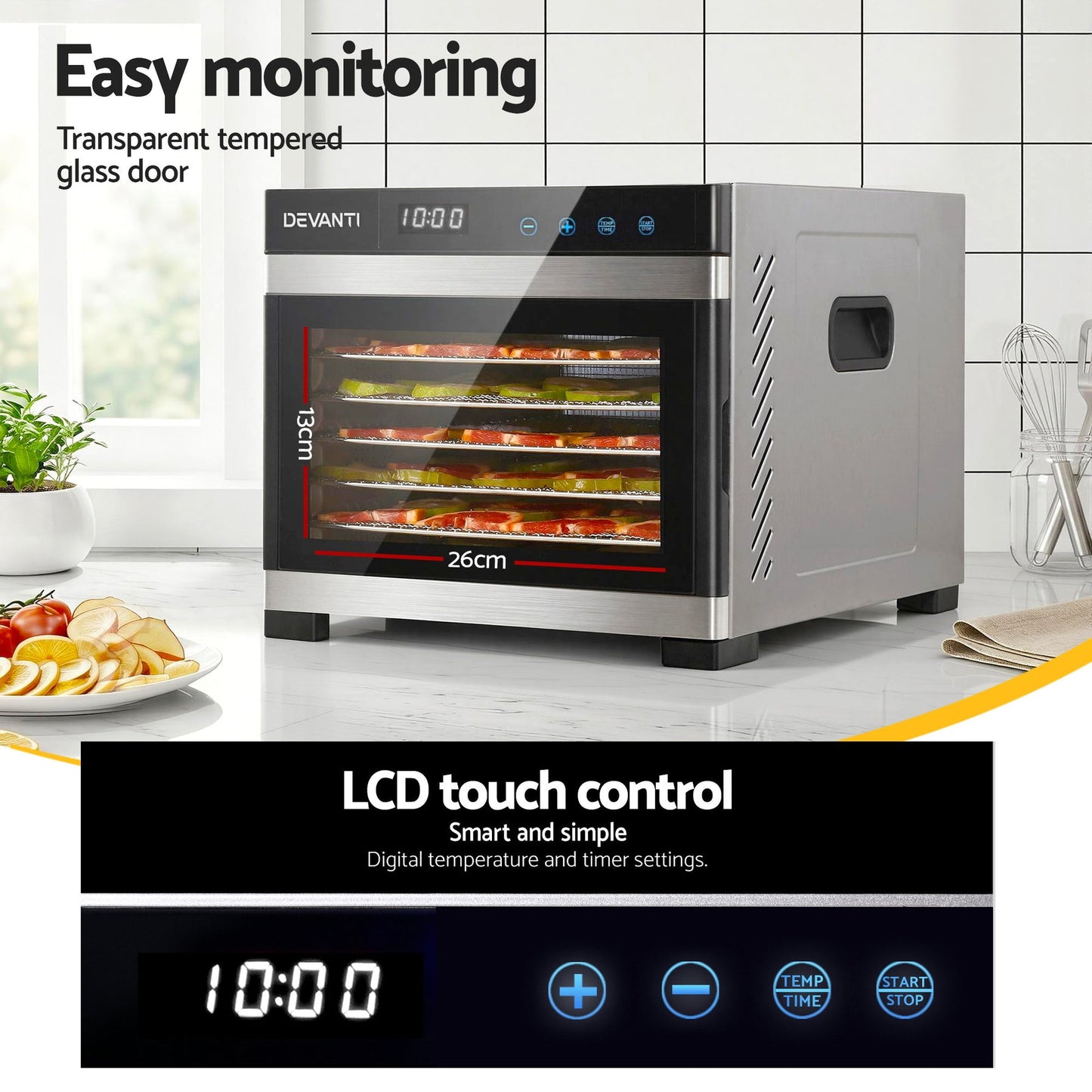 Devanti Food Dehydrator 6 Tray Fruit Dryer Jerky Maker With Stainless Steel Rack