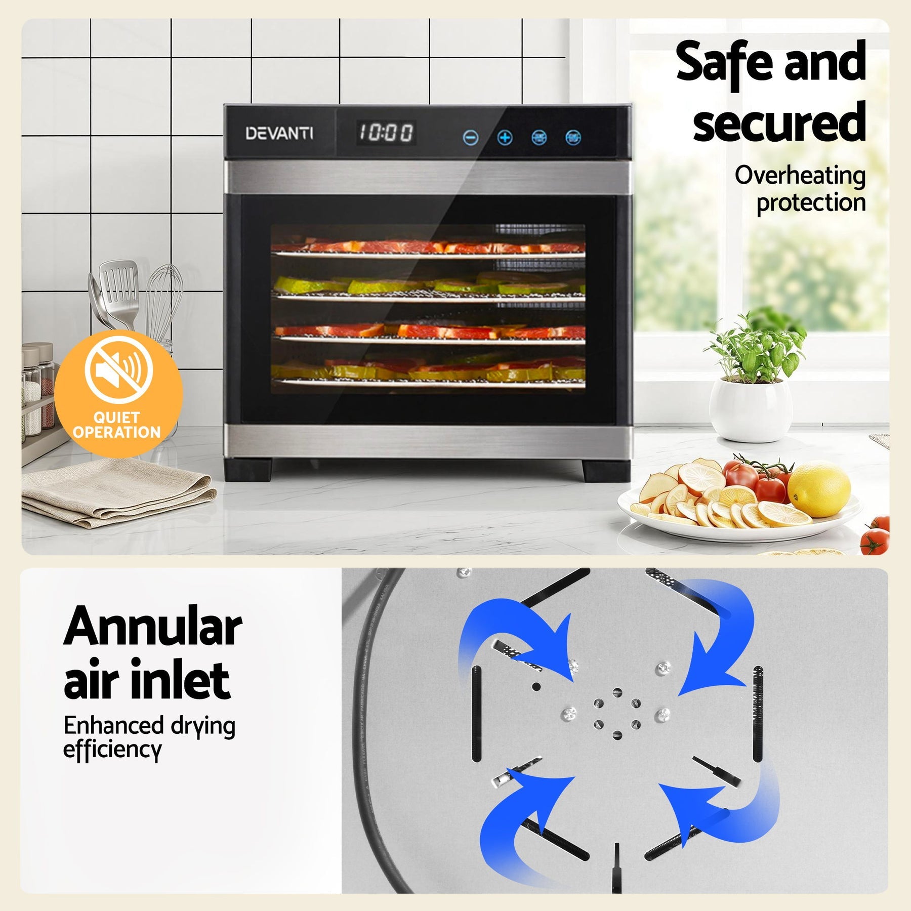 Devanti Food Dehydrator 6 Tray Fruit Dryer Jerky Maker With Stainless Steel Rack