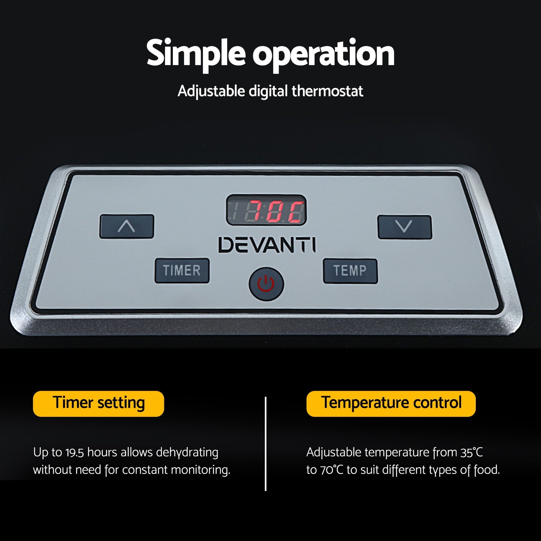 Devanti 9 Trays Food Dehydrator with Hanging Stainless Steel Tray