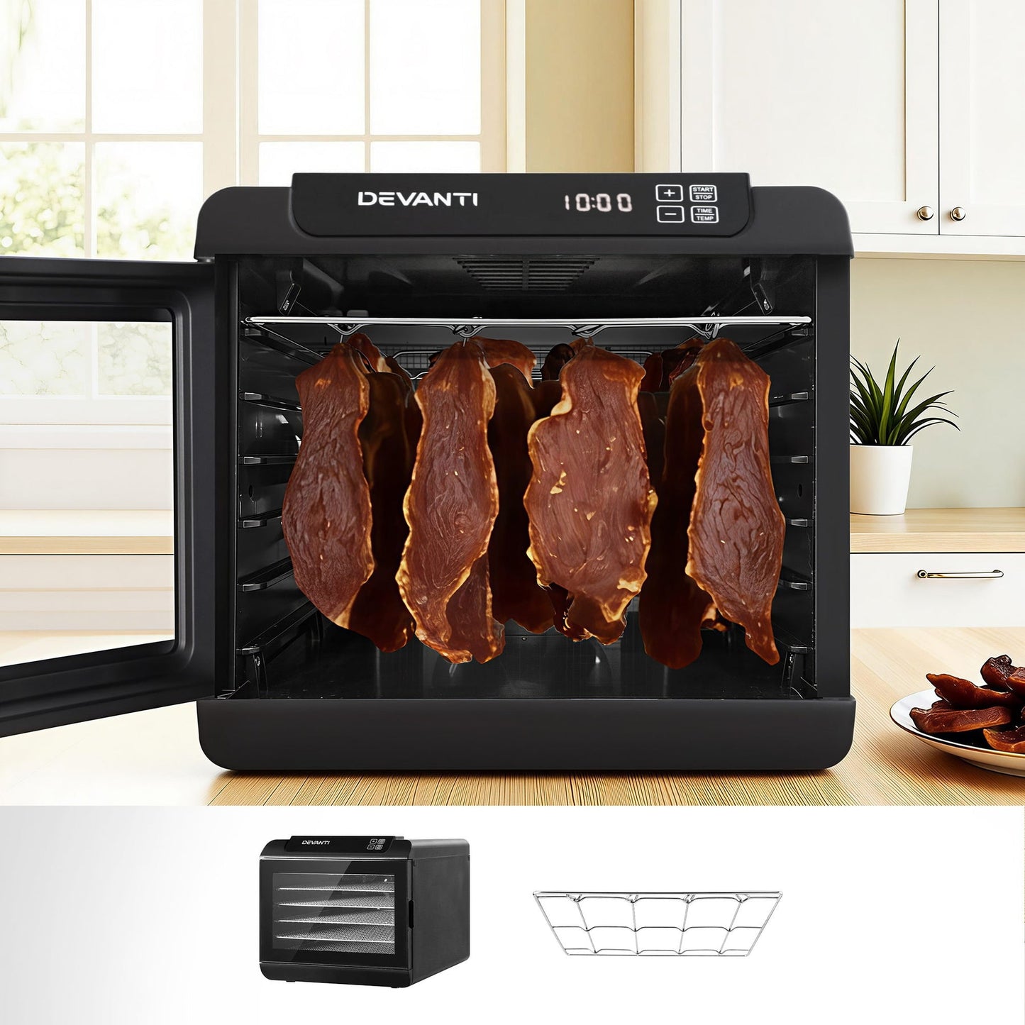 Devanti Food Dehydrator 6 Tray Stainless Steel Fruit Dryer Jerky Maker With Hanging Rack