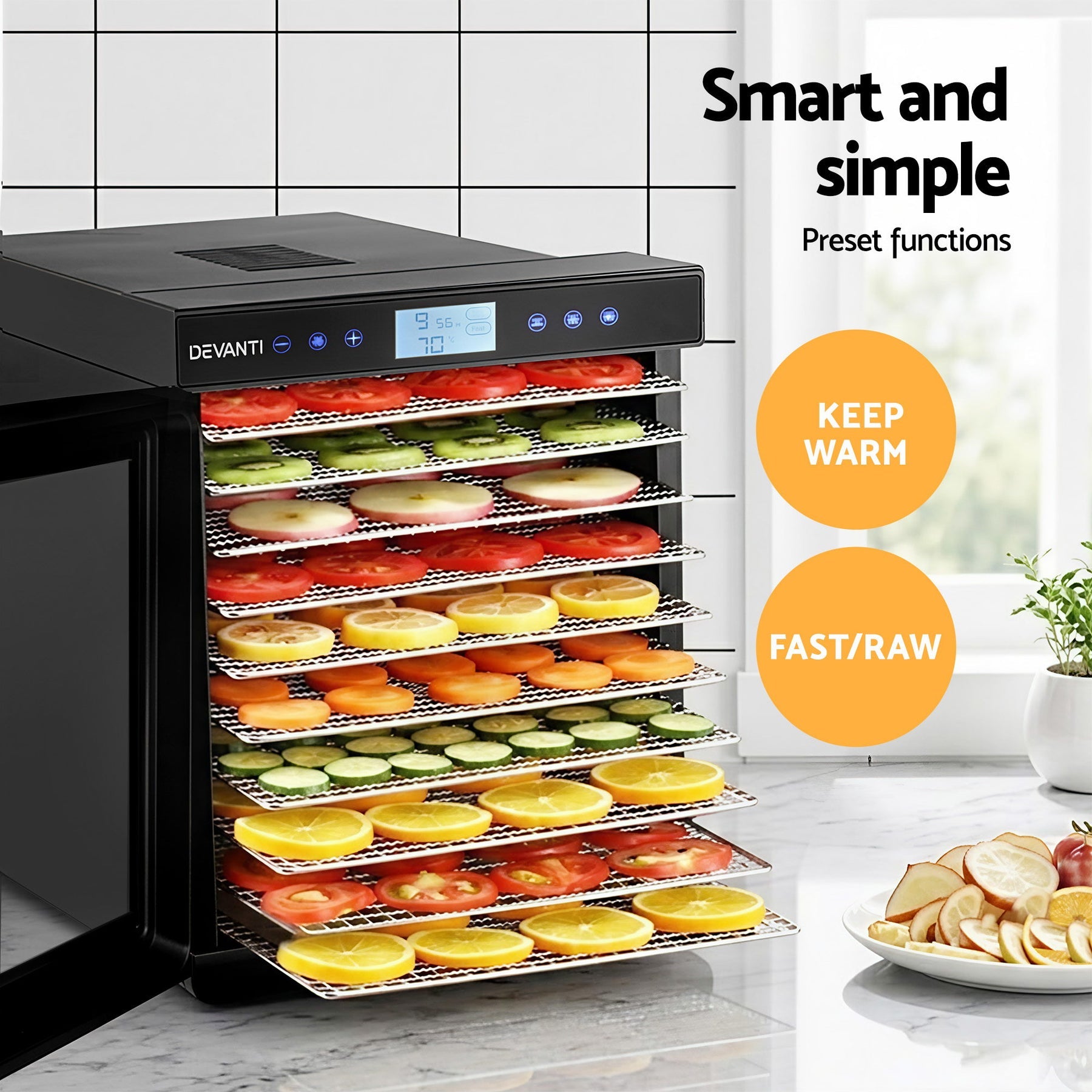 Devanti 10 Trays Food Dehydrator with Stainless Steel Tray