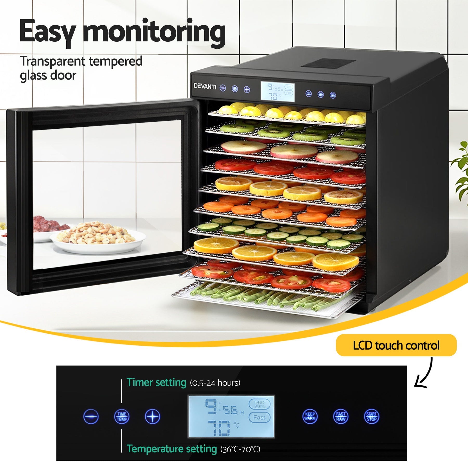 Devanti 10 Trays Food Dehydrator with Stainless Steel Tray