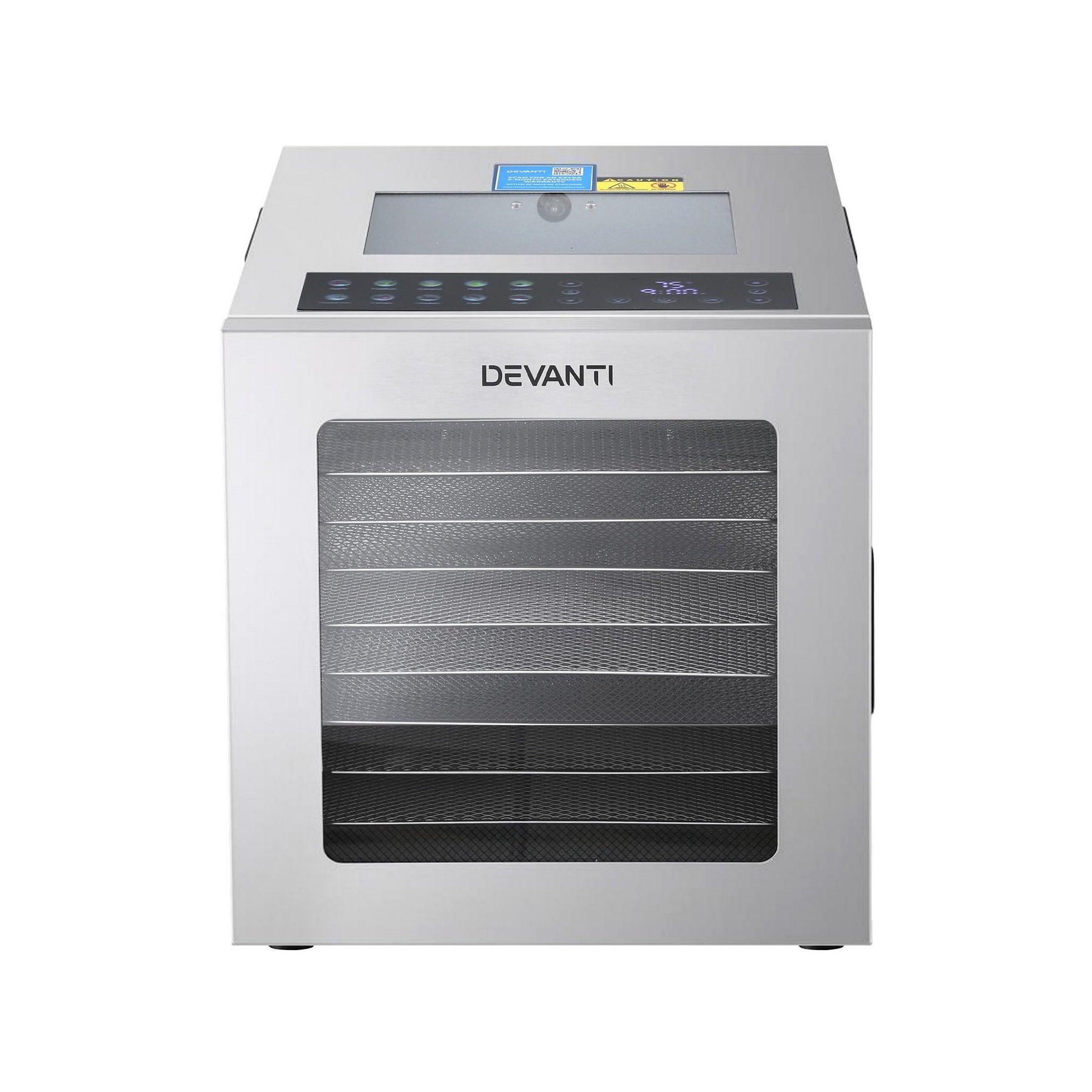 Devanti 10 Trays Food Dehydrator Stainless Steel Visible Glass Door 850W - Devanti