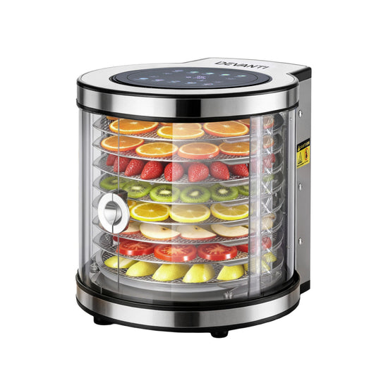 Devanti 8 Trays Food Dehydrator Stainless Steel Auto-Rotate 10 Programs 700W - Devanti