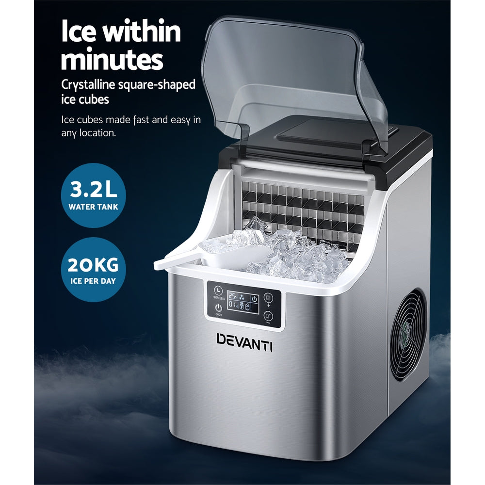 Devanti Ice Maker Machine Commercial Portable Ice Cube Tray Countertop 3.2L - Devanti
