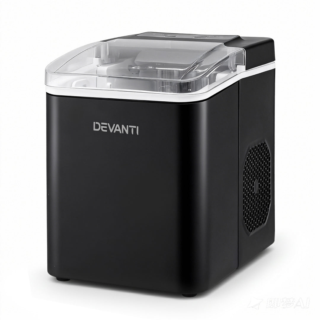 Devanti Ice Maker Machine Portable 12kg Countertop w/Self Cleaning 1.2L Black - Devanti