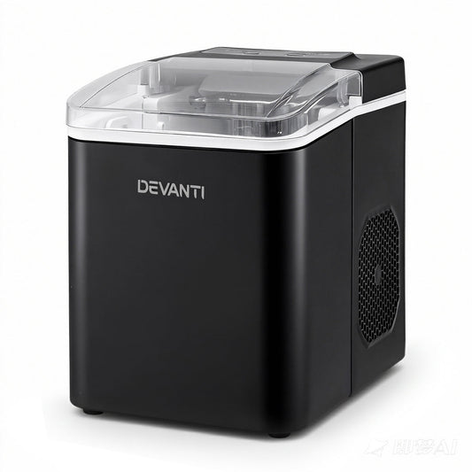 Devanti Ice Maker Machine Portable 12kg Countertop w/Self Cleaning 1.2L Black - Devanti