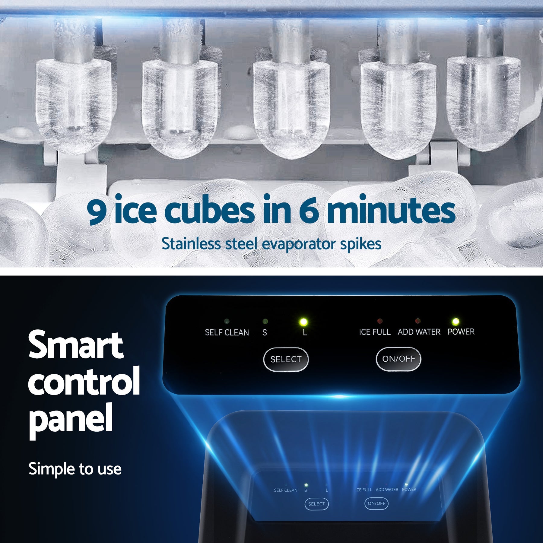 Devanti Ice Maker Machine Portable 12kg Countertop w/Self Cleaning 1.2L Black - Devanti