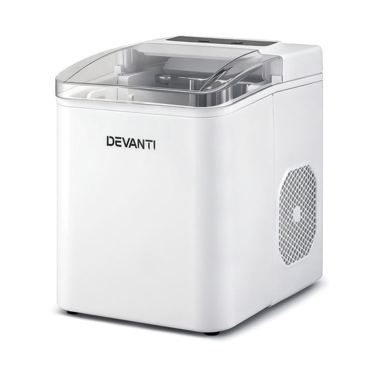 Devanti Ice Maker Machine Portable 12kg Countertop w/Self Cleaning 1.2L White - Devanti