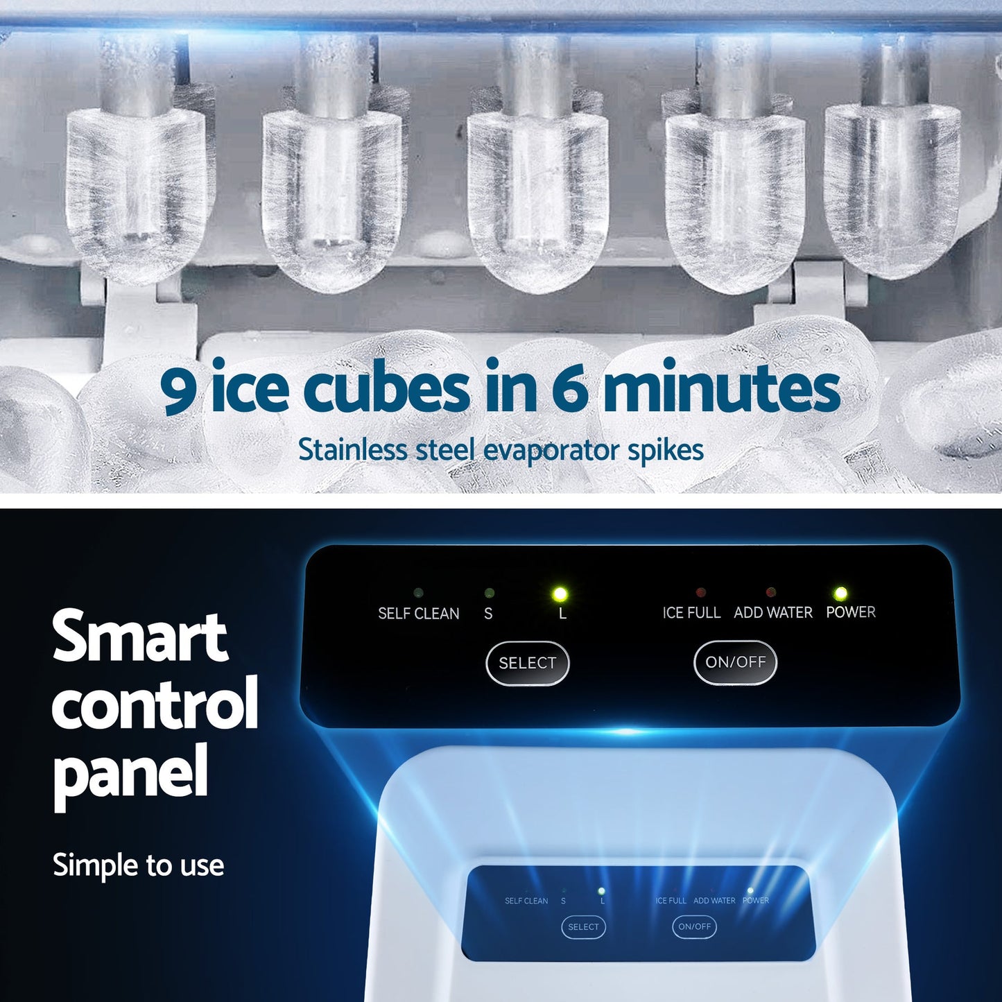 Devanti Ice Maker Machine Portable 12kg Countertop w/Self Cleaning 1.2L White - Devanti