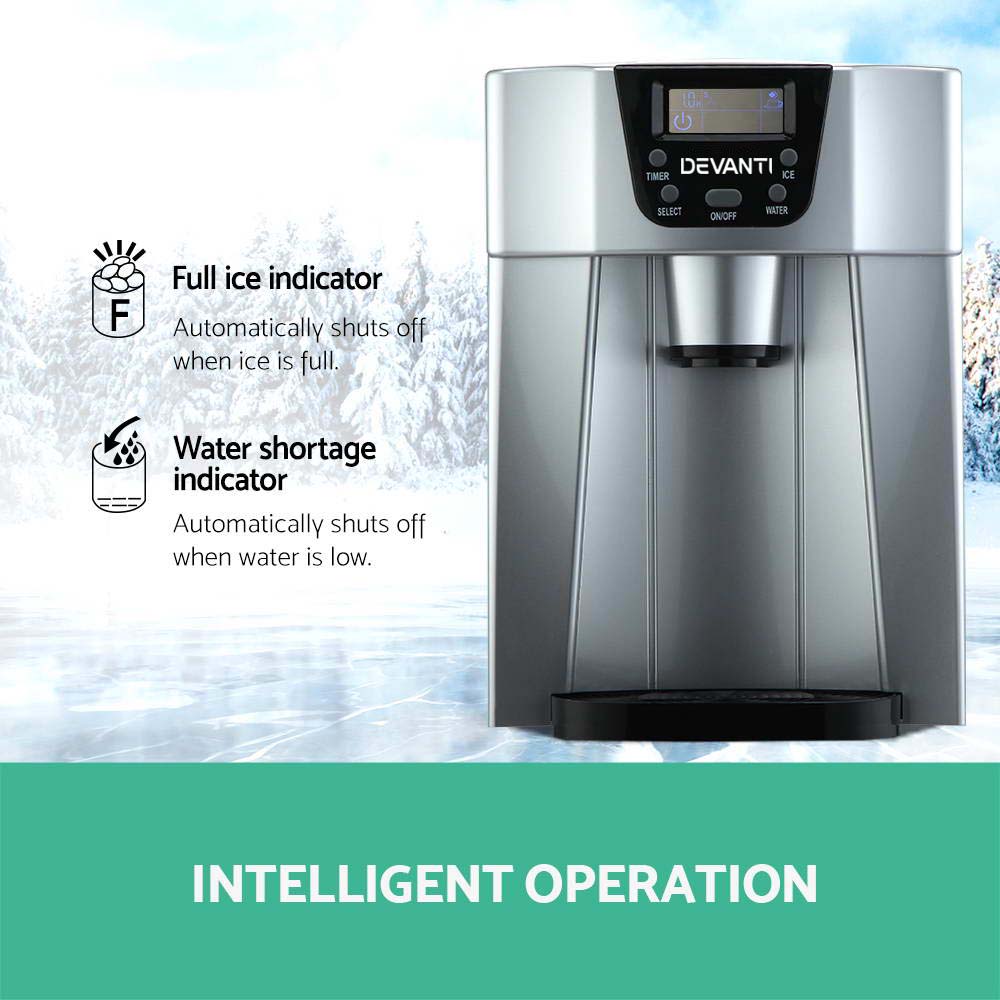 Devanti 2L Portable Ice Cuber Maker & Water Dispenser Silver