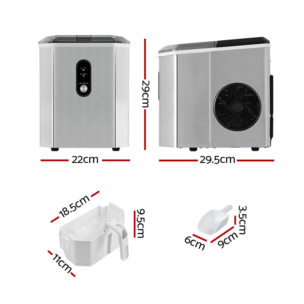 Devanti Portable Ice Maker Machine Ice Cube 12kg Bar Countertop Stainless Steel - Devanti