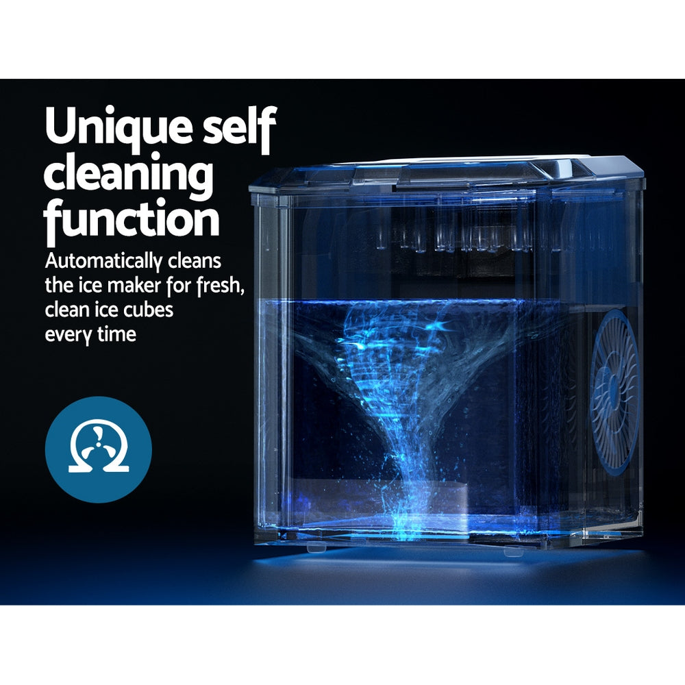 Devanti Portable Ice Maker Machine Ice Cube 12kg Bar Countertop Stainless Steel - Devanti