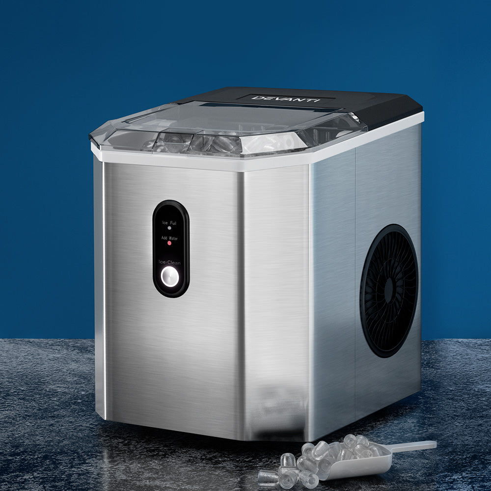 Devanti Portable Ice Maker Machine Ice Cube 12kg Bar Countertop Stainless Steel - Devanti