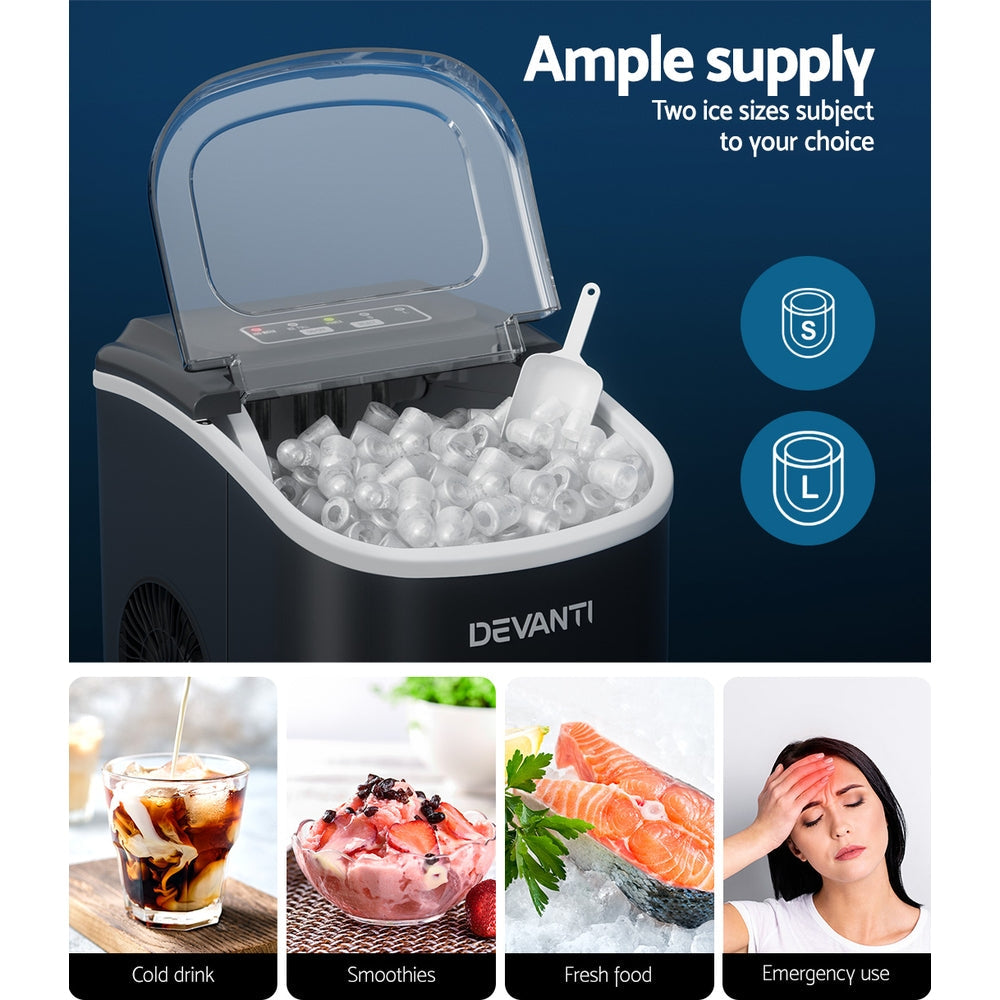Devanti 12kg Ice Maker Machine w/Self Cleaning Black