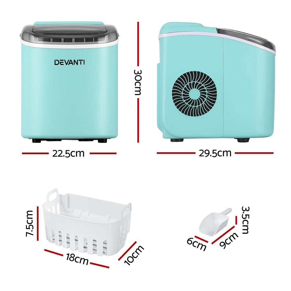 Devanti 12kg Ice Maker Machine w/Self Cleaning Green - Devanti
