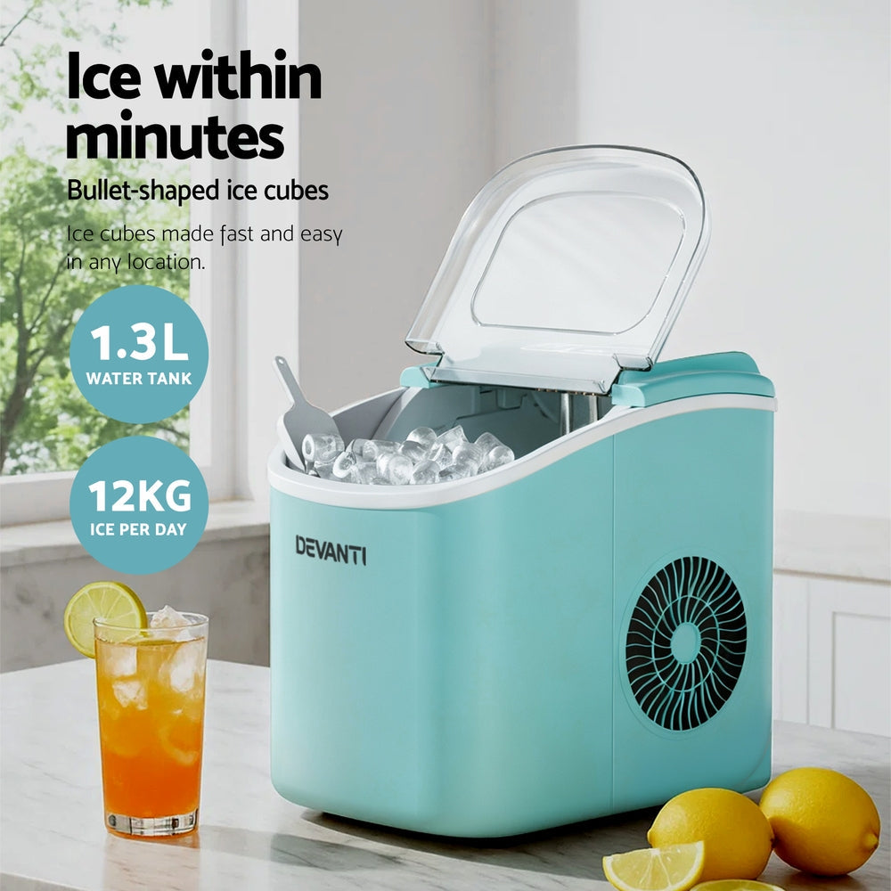 Devanti 12kg Ice Maker Machine w/Self Cleaning Green - Devanti