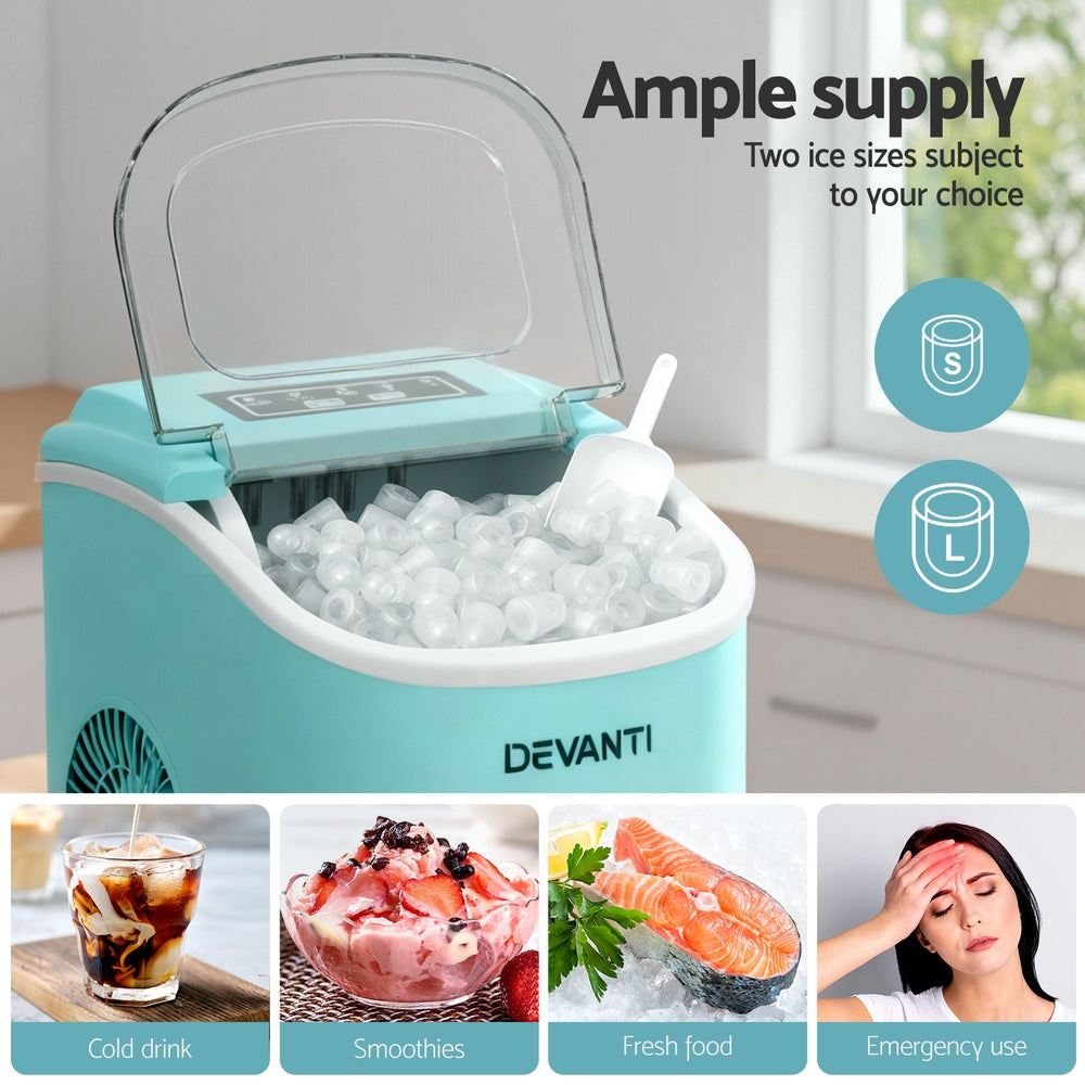 Devanti 12kg Ice Maker Machine w/Self Cleaning Green - Devanti