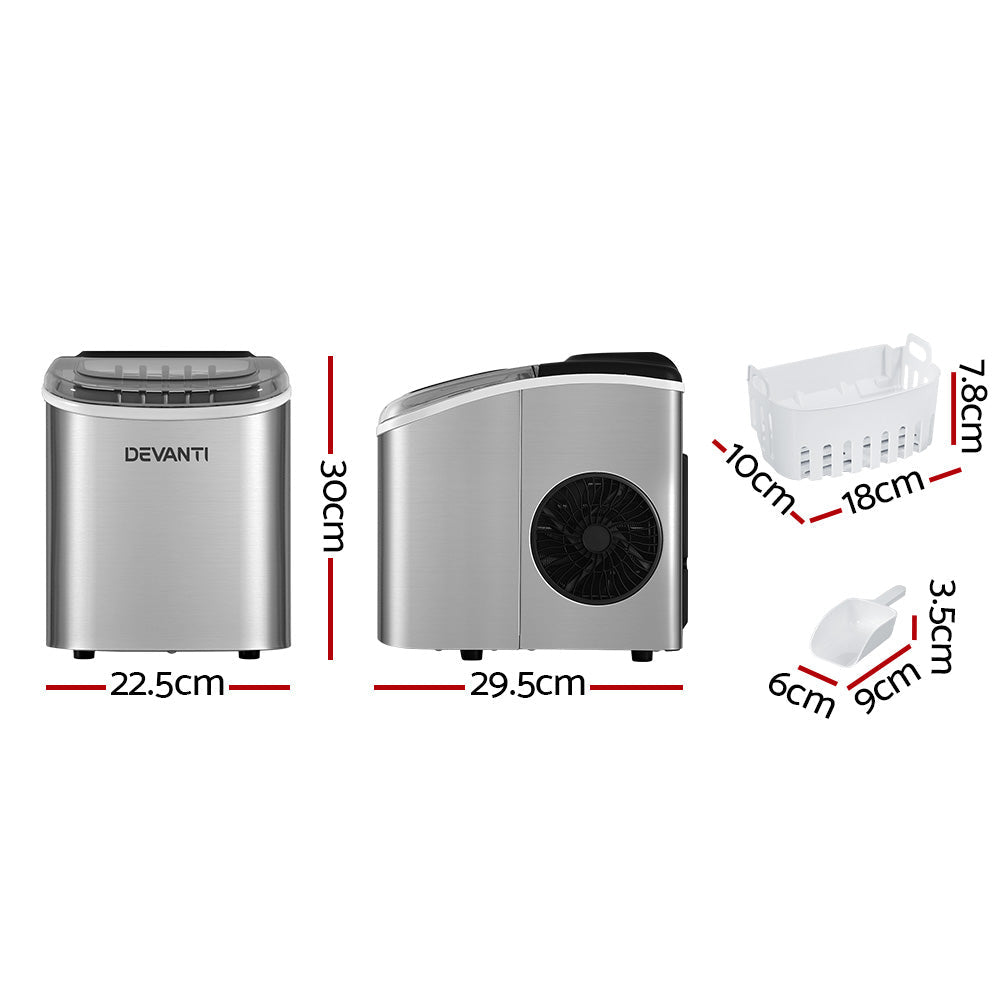 Devanti 12kg Ice Maker Machine w/Self Cleaning Silver - Devanti