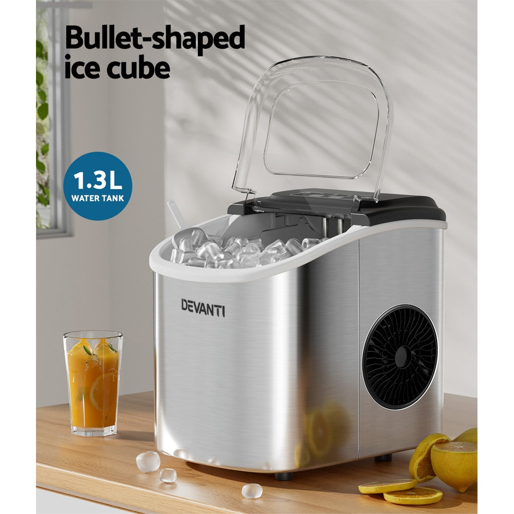 Devanti 12kg Ice Maker Machine w/Self Cleaning Silver - Devanti