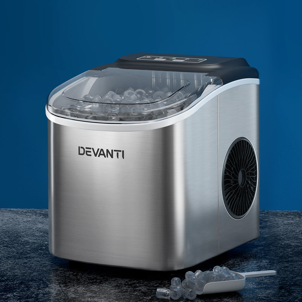 Devanti 12kg Ice Maker Machine w/Self Cleaning Silver - Devanti