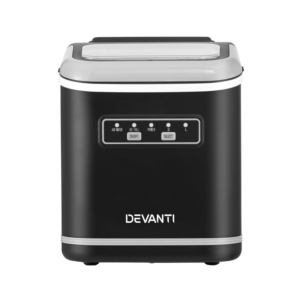 Devanti Ice Maker Machine Portable 12kg Countertop w/Self Cleaning 1.3L Black - Devanti