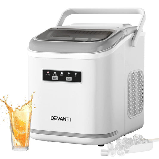 Devanti Ice Maker Machine Portable 12kg Countertop w/Self Cleaning 1.3L White - Devanti
