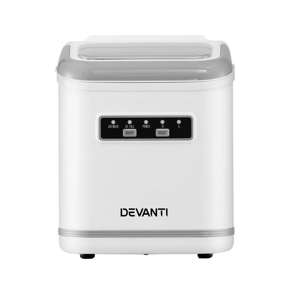 Devanti Ice Maker Machine Portable 12kg Countertop w/Self Cleaning 1.3L White - Devanti