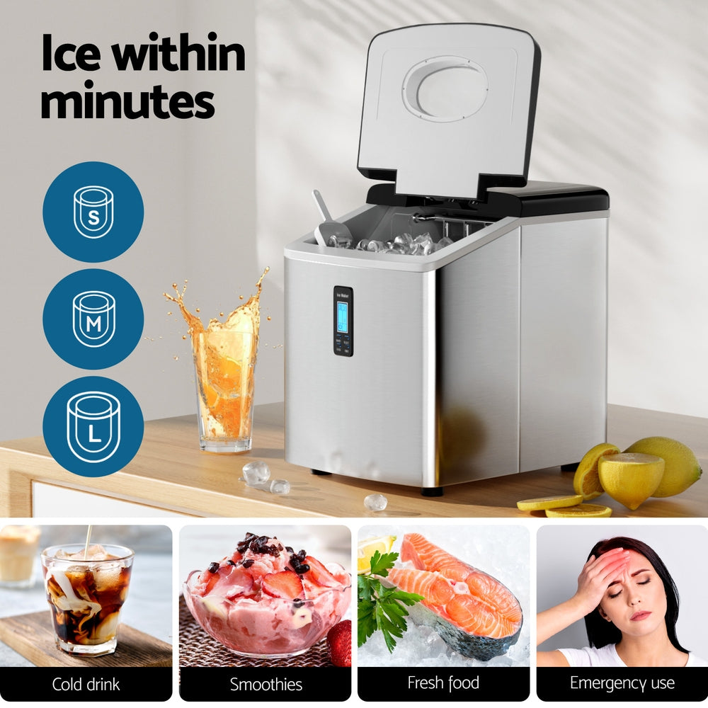 Devanti 3.2L Stainless Steel Portable Ice Cube Maker