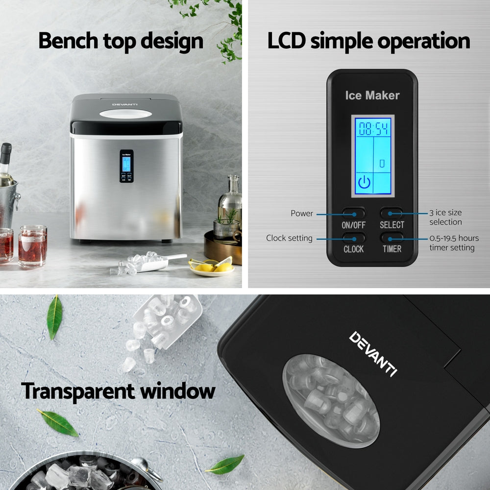 Devanti 3.2L Stainless Steel Portable Ice Cube Maker