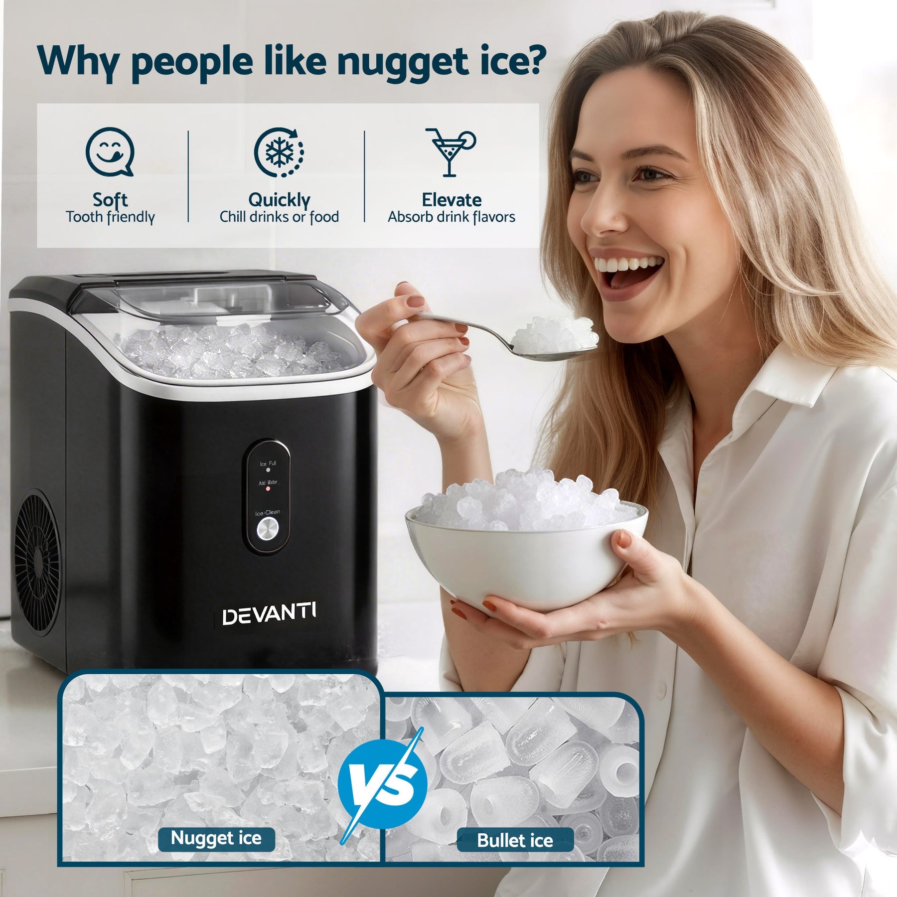 Devanti 15kg Nugget Ice Maker Machine - Devanti