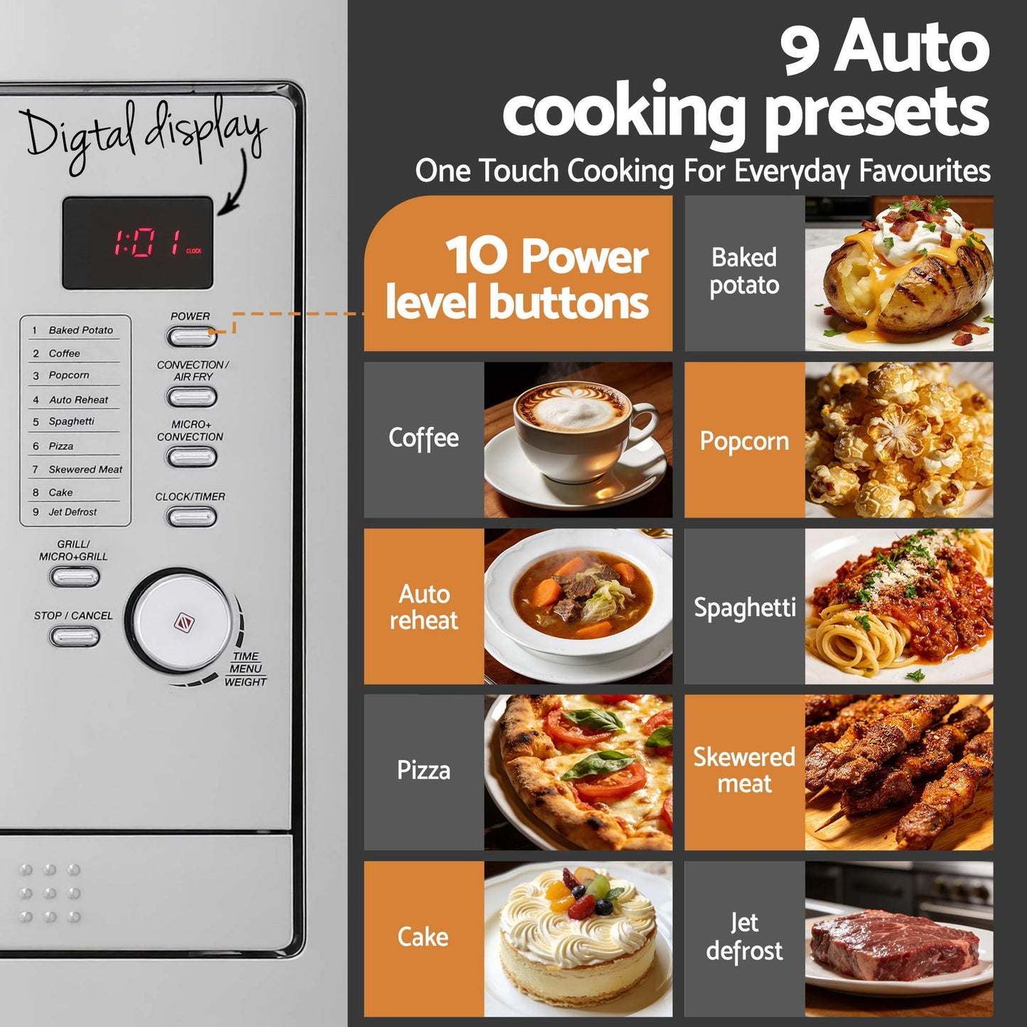 Devanti Built In Microwave Oven 30L Grill Air Fry Convection Silver