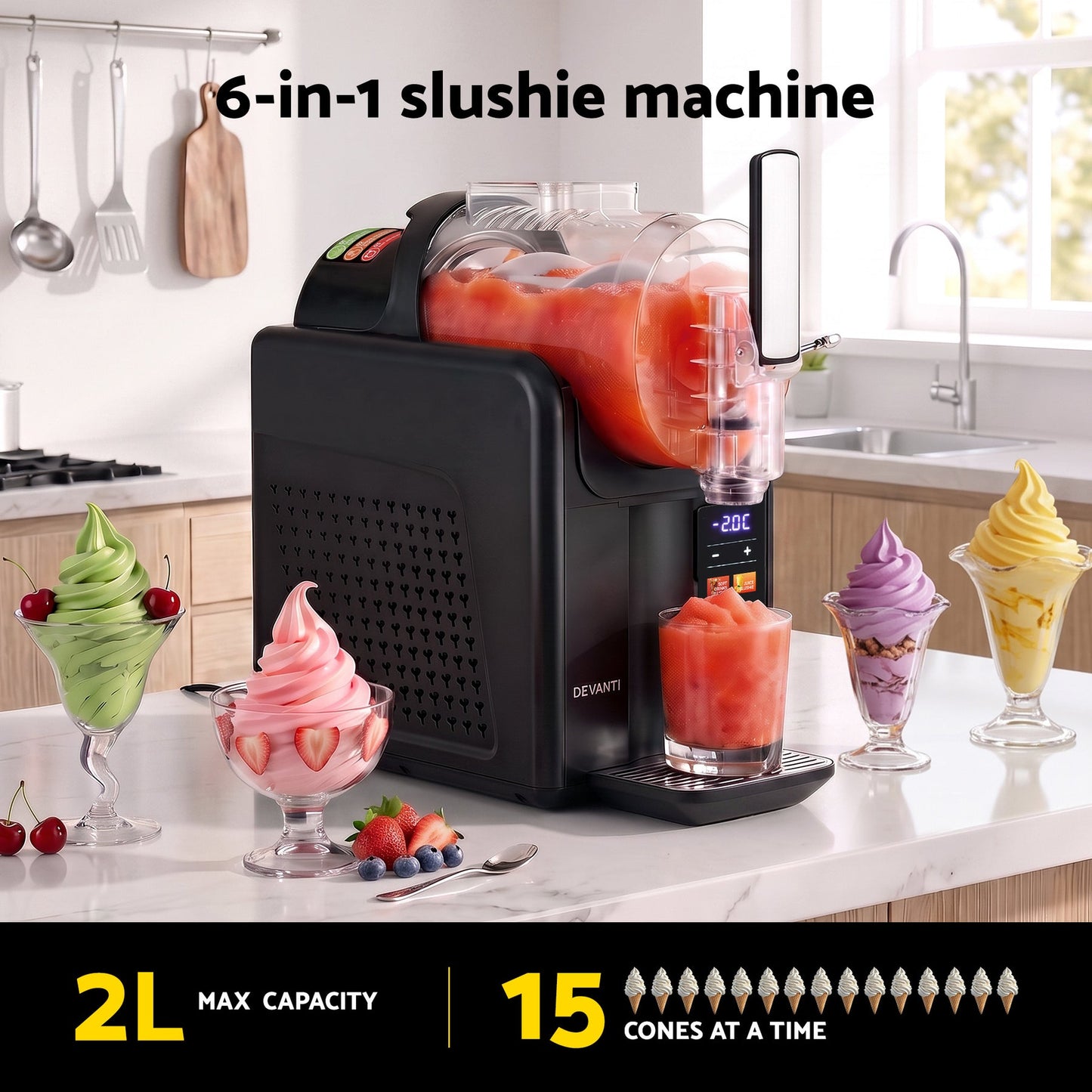 Devanti Slushie Machine 2L Frozen Drink Maker Ice Cream Cocktail Slush Maker Black