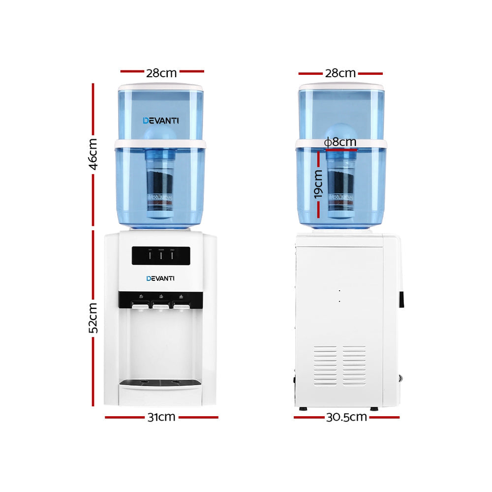 Devanti 22L Bench Top Water Cooler Dispenser Filter Purifier White