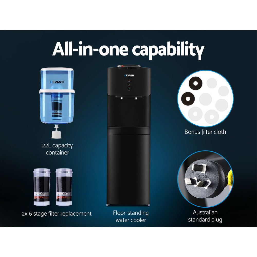 Devanti Water Cooler Dispenser Stand Cold Hot Chiller Purifier 22L Bottle Filter - Devanti