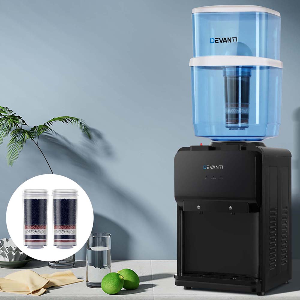 Devanti Water Cooler Dispenser 22L Bench Top Chiller Purifier Filter Hot Cold Black